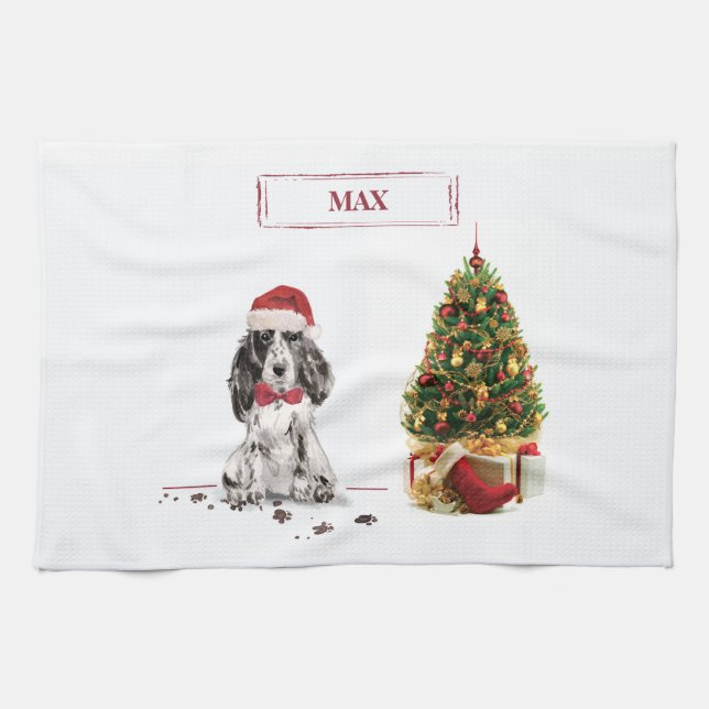 Cocker Spanel Funny Christmas Dog mit Baum Geschirrtuch (Horizontal)