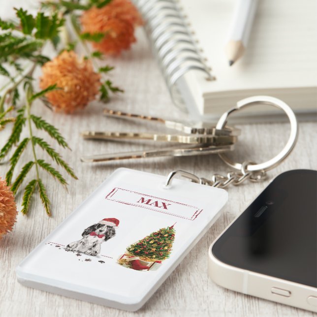 Cocker Spanel Funny Christmas Dog mit Baum Schlüsselanhänger (Vorderseite rechts)