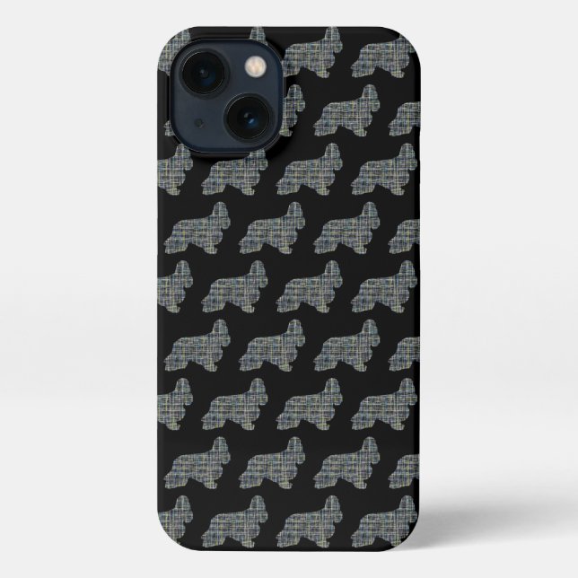 Cocker Spanel Hund Niedliche Silhouette Grid Black iPhone Hülle (Rückseite)