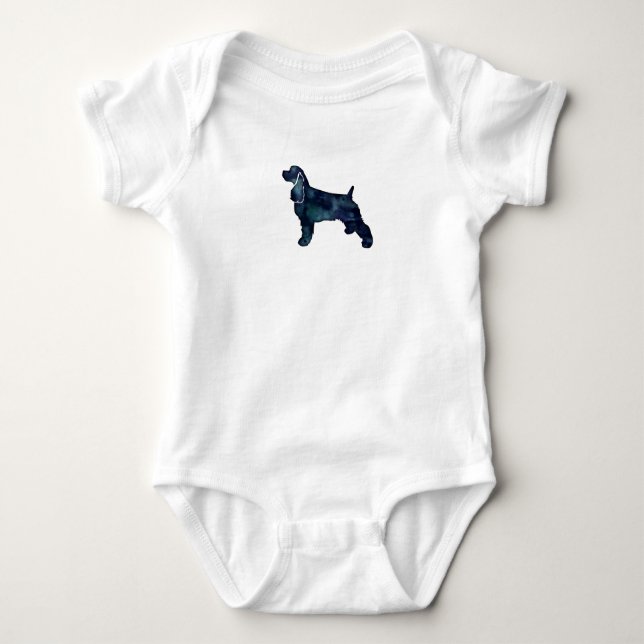 Cocker Spanel Hund Silhouette Black Watercolor Baby Strampler (Vorderseite)