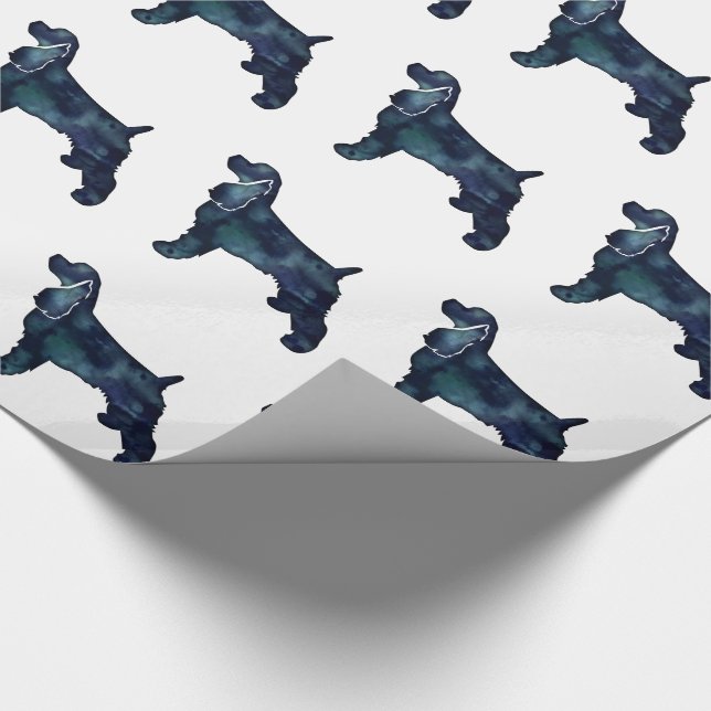Cocker Spanel Hund Silhouette Black Watercolor Geschenkpapier (Ecke)