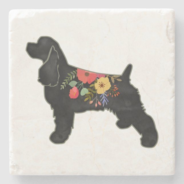 Cocker Spanel Hund züchten Bohemischen Blumensatte Steinuntersetzer (Vorderseite)