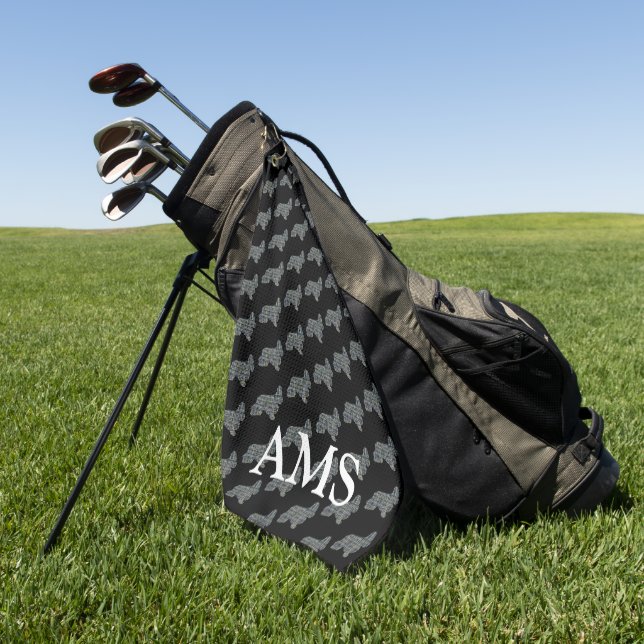 Cocker Spanel Niedlich Hund Silhouette Y&B Grid Bl Golfhandtuch (Gras)