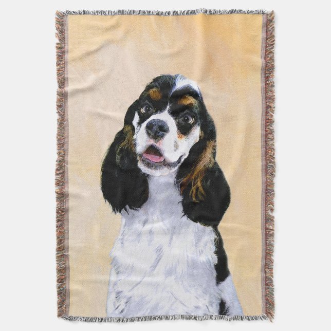 Cocker Spanel (Parti) Malerei - Original Dog Art Decke (Vorderseite Vertikal)
