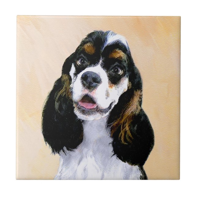 Cocker Spanel (Parti) Malerei - Original Dog Art Fliese (Vorderseite)