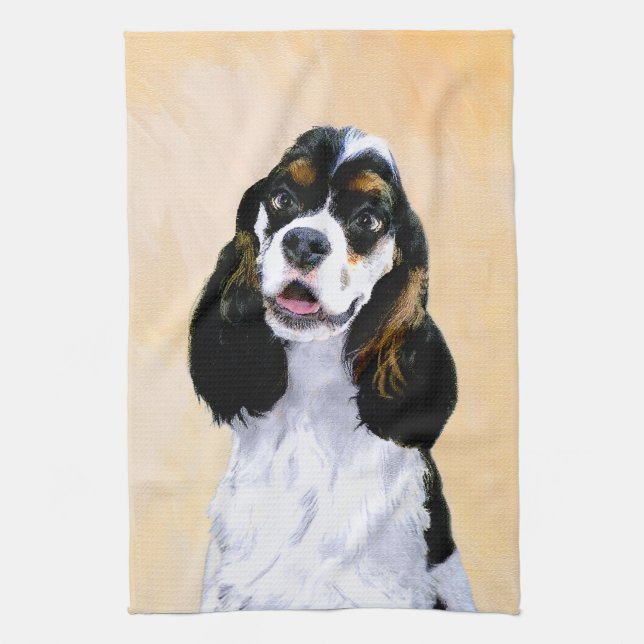 Cocker Spanel (Parti) Malerei - Original Dog Art Handtuch (Vertikal)