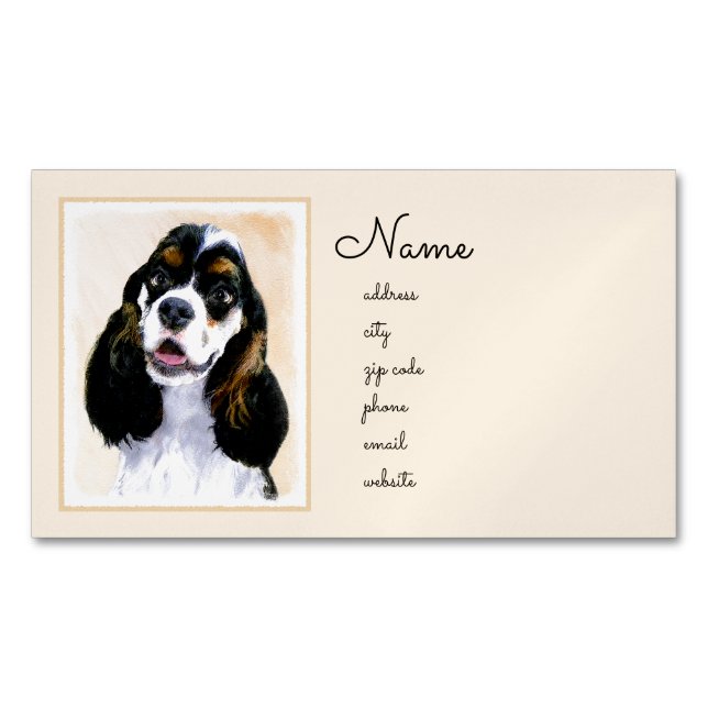 Cocker Spanel (Parti) Malerei - Original Dog Art Magnetische Visitenkarte (Vorderseite)