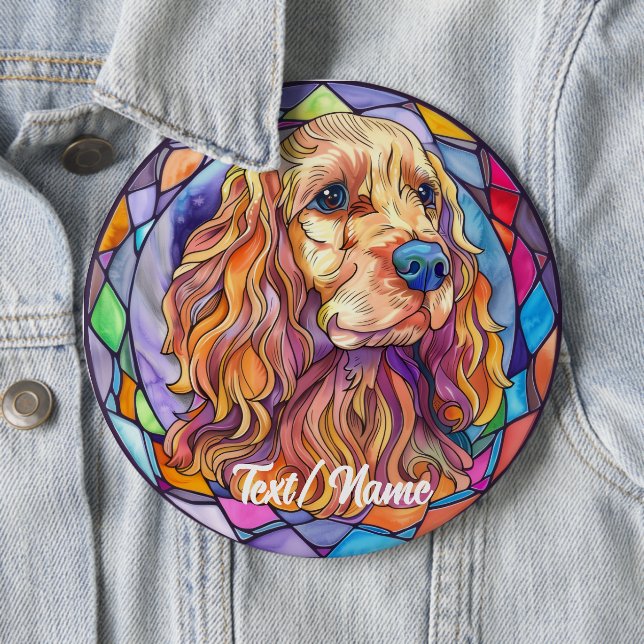 Cocker Spanel Pet Dog Stain Glass Design Button (Beispiel)