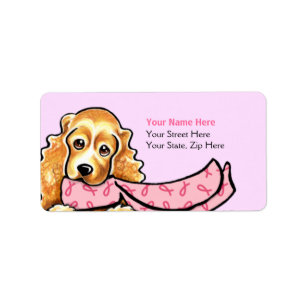 Cocker Spanel Pink Ribbon Scarf BCA Adressaufkleber
