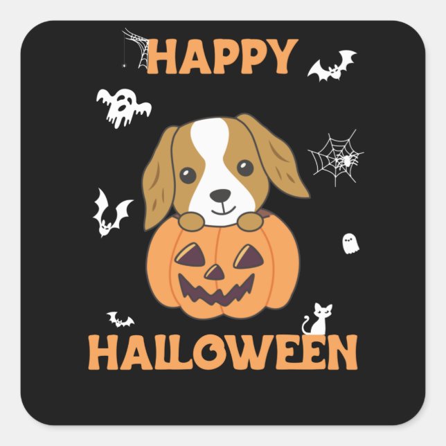 Cocker Spanel Pumpkin Niedlich Hunde Happy Hallowe Quadratischer Aufkleber (Vorderseite)