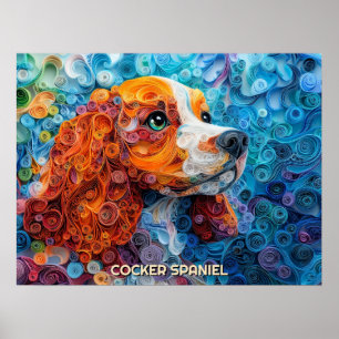 Cocker Spanel Quilling Art Dog Portrait Poster