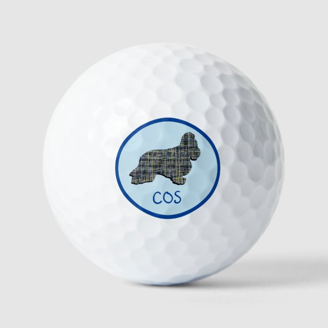 Cocker Spanel Silhouette Monogram Grid Blue Golfball (Vorderseite)