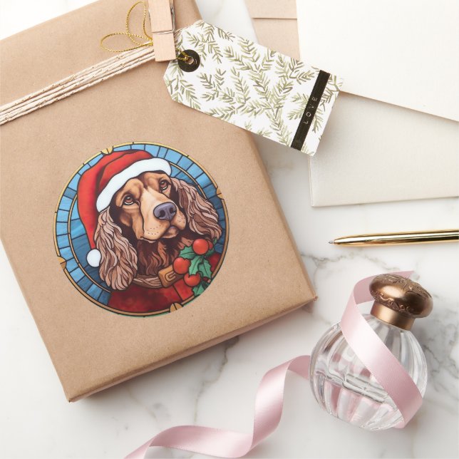 Cocker Spanel Stains Glass Weihnachten Runder Aufkleber (Schenken)