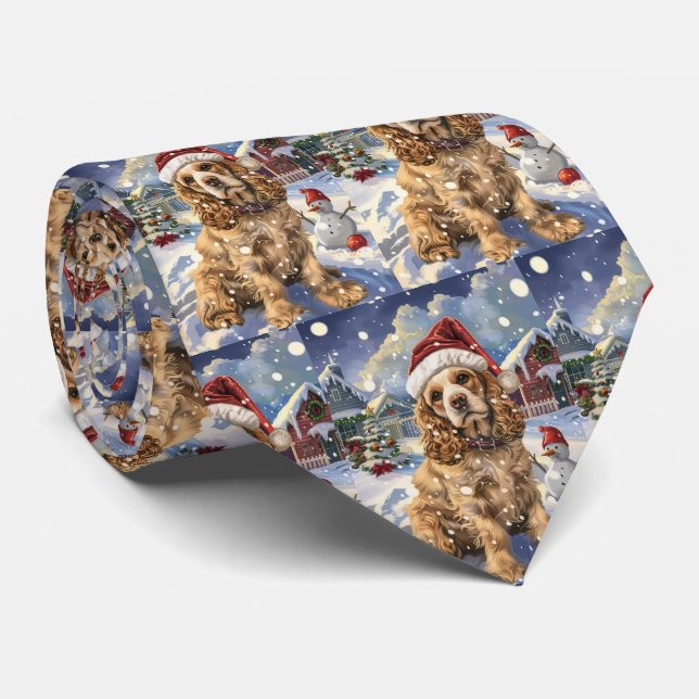 Cocker Spanel Winter Wonderland Weihnachtsfreude Krawatte (Gerollt)