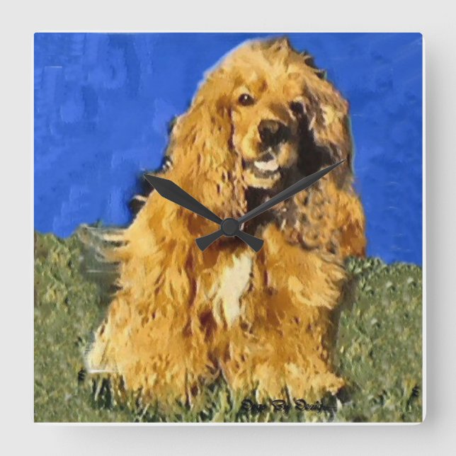 Cocker Spaniel Art Quadratische Wanduhr (Vorderseite)