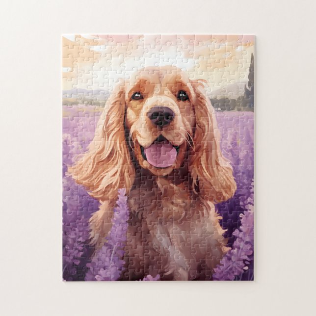 Cocker Spaniel auf dem Lavender-Feld (Vertikal)