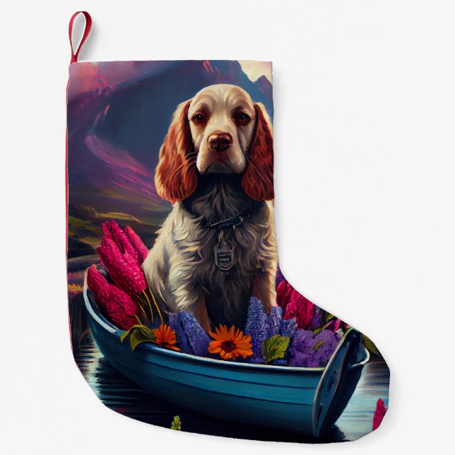 Cocker Spaniel auf einem Paddle: Ein Landschaftlic Kleiner Weihnachtsstrumpf (Vorderseite)