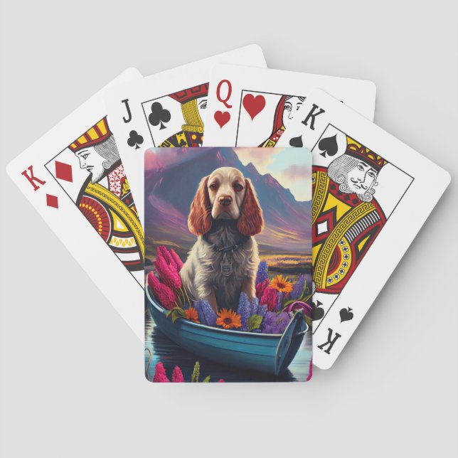 Cocker Spaniel auf einem Paddle: Ein Landschaftlic Spielkarten (Rückseite)