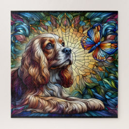 Cocker spaniel, aus Hartglas, lebhaft gelb, blau