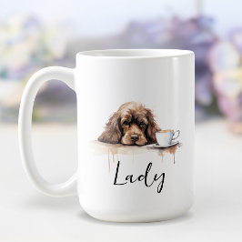 Cocker Spaniel avec tasse de café, chien avec atti