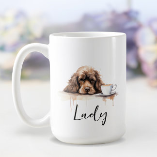 Cocker Spaniel avec tasse de café, chien avec atti