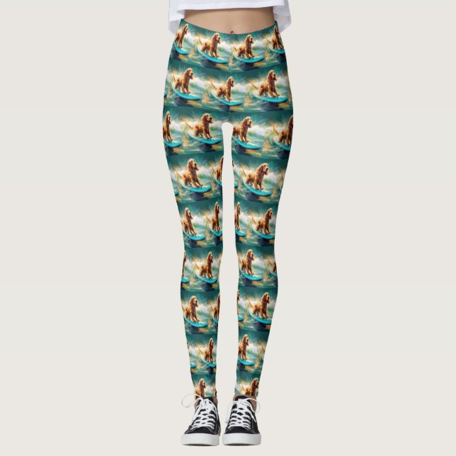 Cocker Spaniel Beach Surfmalerei Leggings (Vorderseite)