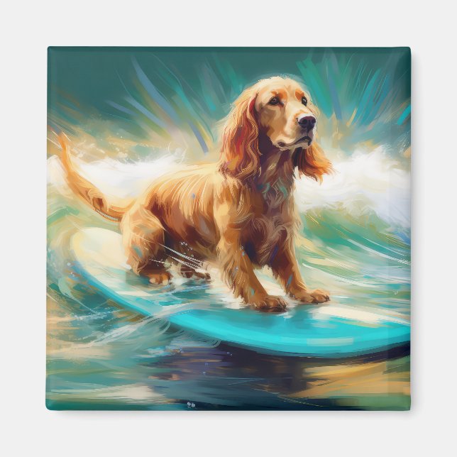 Cocker Spaniel Beach Surfmalerei Magnet (Vorne)