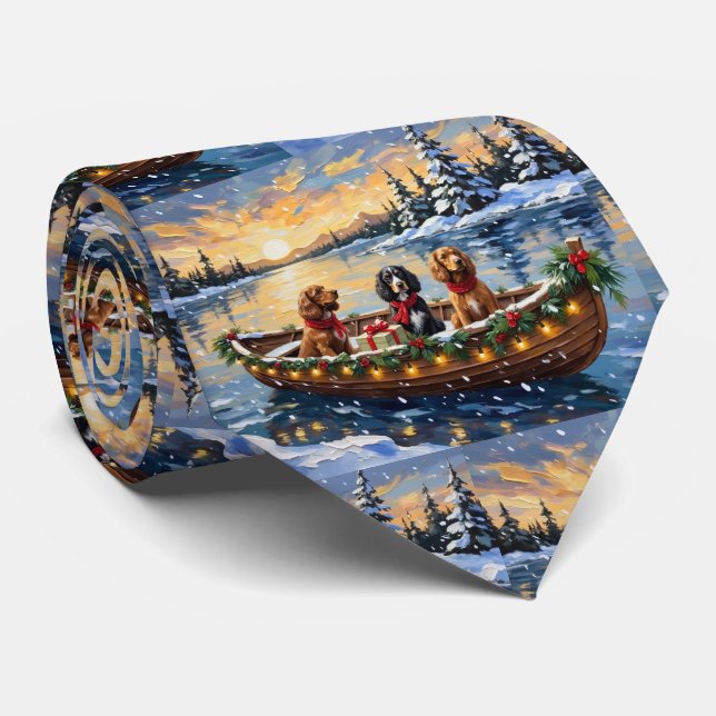 Cocker Spaniel Christmas Boat Holiday Krawatte (Gerollt)