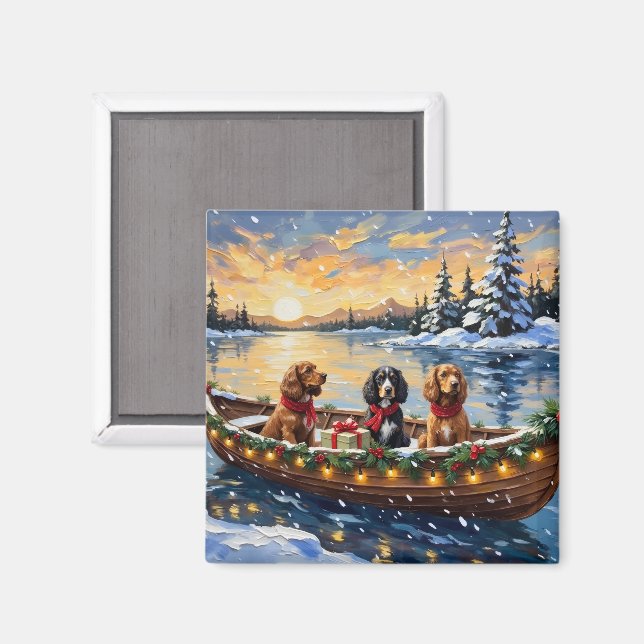 Cocker Spaniel Christmas Boat Holiday Magnet (Vorderseite/Rückseite)