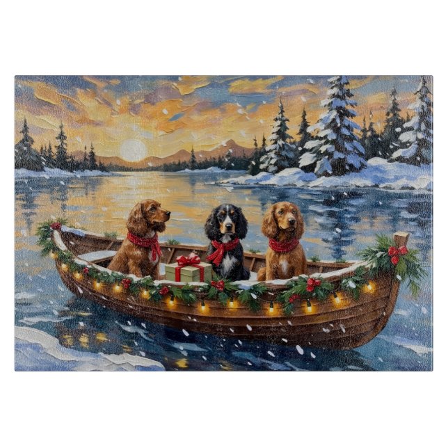 Cocker Spaniel Christmas Boat Holiday Schneidebrett (Vorderseite)