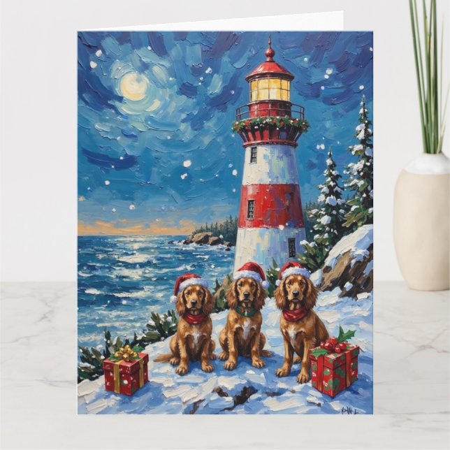 Cocker Spaniel Christmas Lighthouse Holiday Karte (Vorderseite)
