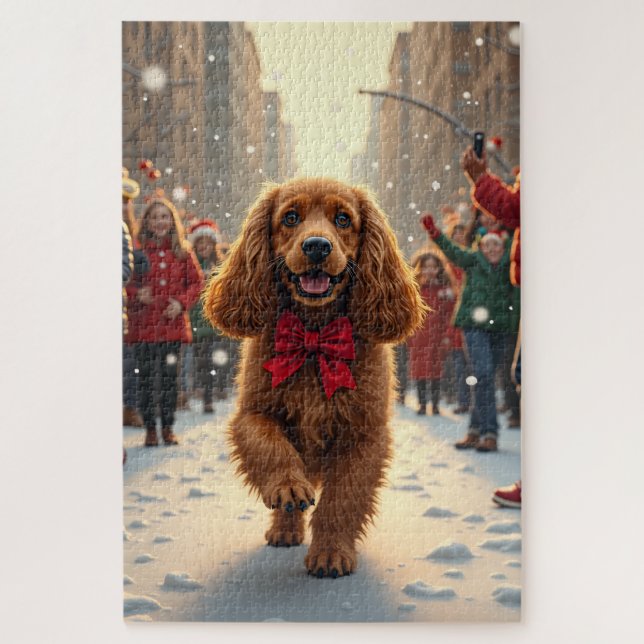Cocker Spaniel Christmas Parade Holiday Painting (Vertikal)
