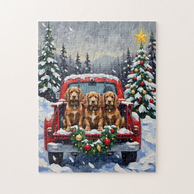 Cocker Spaniel Christmas Red Truck Holiday (Vertikal)