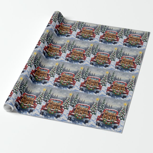 Cocker Spaniel Christmas Red Truck Holiday Geschenkpapier (Ungerollt)