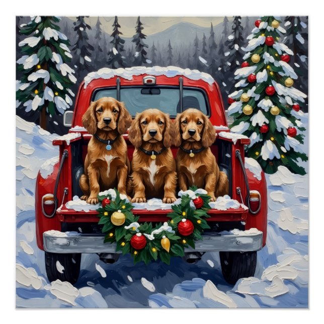 Cocker Spaniel Christmas Red Truck Holiday  Poster (Vorderseite)