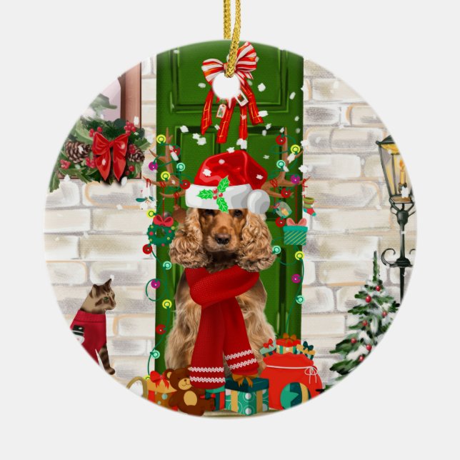 Cocker Spaniel Dog Christmas Keramik Ornament (Vorne)