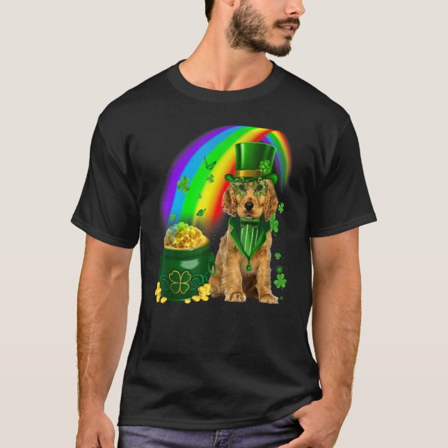 Cocker Spaniel Dog Leprechauns Coins Kleeblatt Pat T-Shirt (Vorderseite)