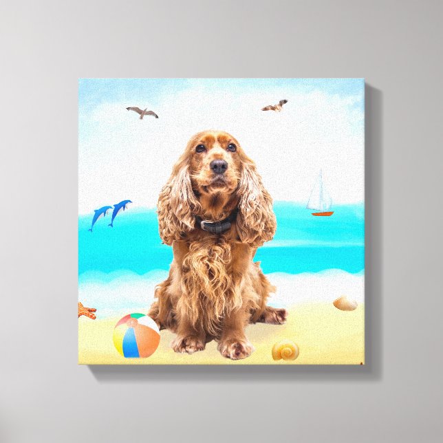 Cocker Spaniel Dog on Beach Leinwanddruck (Vorderseite)