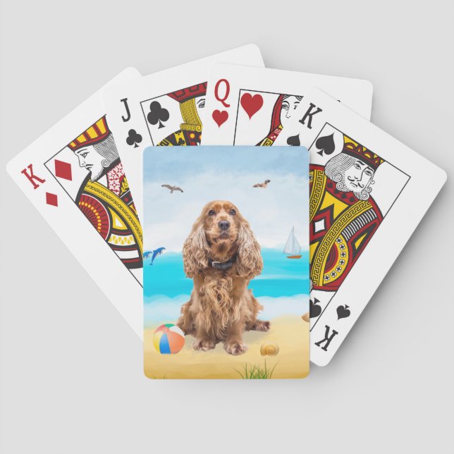 Cocker Spaniel Dog on Beach Spielkarten (Rückseite)