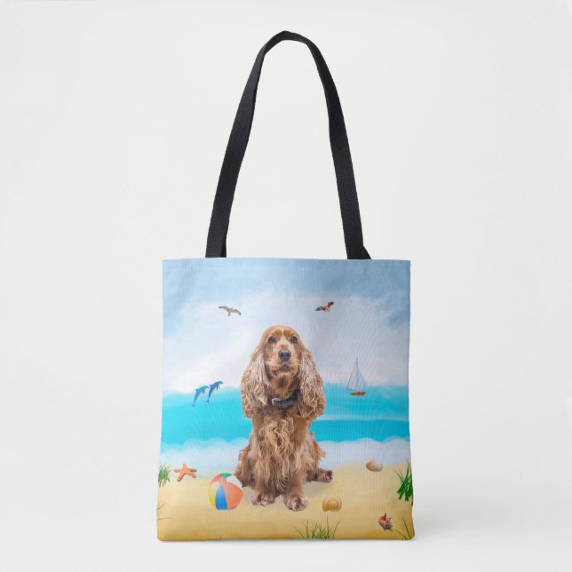 Cocker Spaniel Dog on Beach Tasche (Vorderseite)
