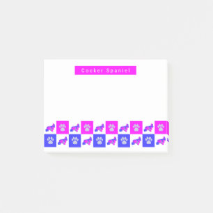 Cocker Spaniel Dog & Paw Hot Pink & Blue Post-it Klebezettel