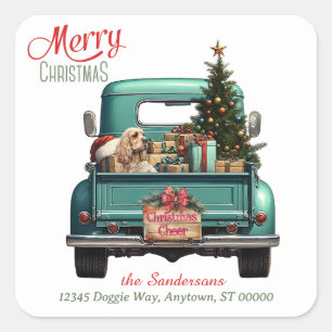 Cocker Spaniel Dog Retro Truck Weihnachten Quadratischer Aufkleber
