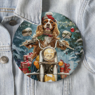 Cocker Spaniel Dog Riding Motorrad Weihnachten Button