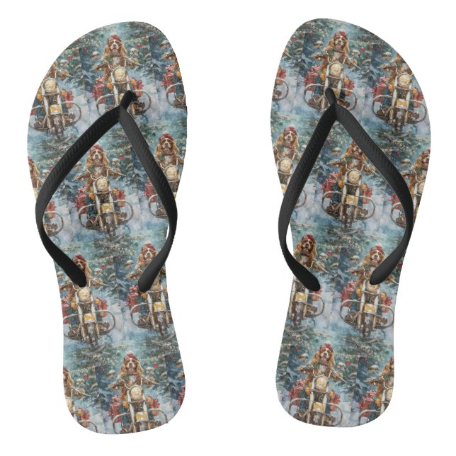 Cocker Spaniel Dog Riding Motorrad Weihnachten Flip Flops (Fußbett)