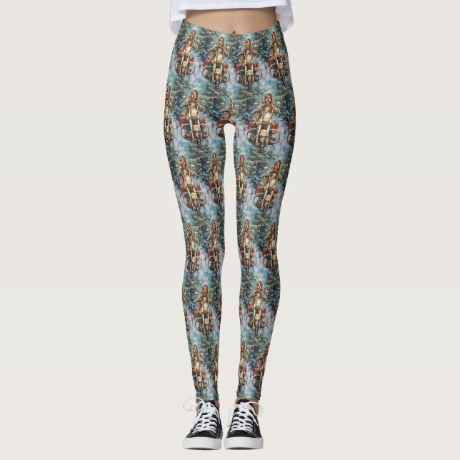 Cocker Spaniel Dog Riding Motorrad Weihnachten Leggings (Vorderseite)