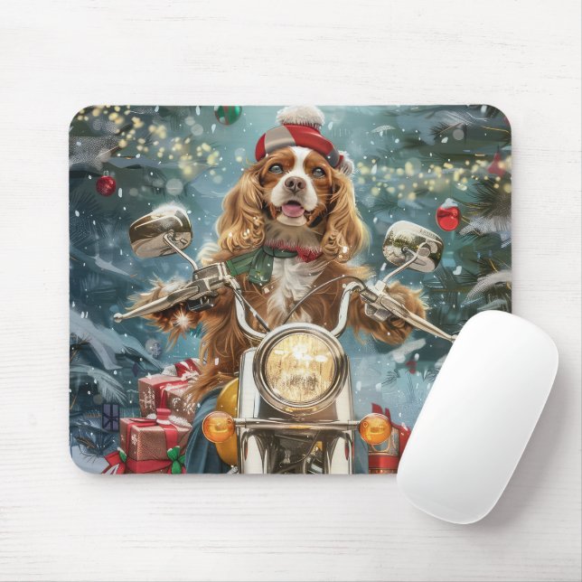 Cocker Spaniel Dog Riding Motorrad Weihnachten Mousepad (Mit Mouse)