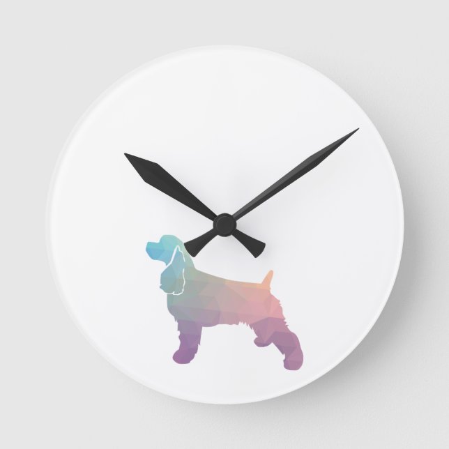 Cocker Spaniel Dog Silhouette Geometric Pattern Ps Runde Wanduhr (Vorderseite)