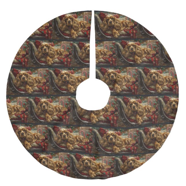 Cocker Spaniel Dog Weihnachtsfest Polyester Weihnachtsbaumdecke (Vorderseite)