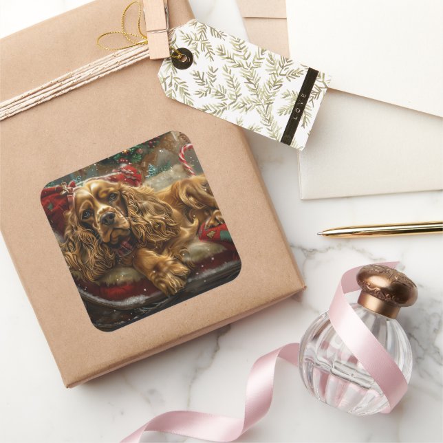 Cocker Spaniel Dog Weihnachtsfest Quadratischer Aufkleber (Schenken)