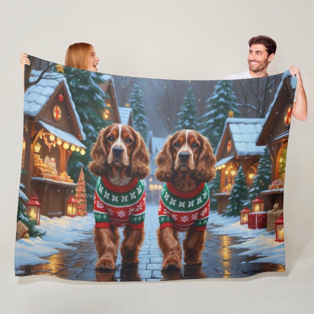 Cocker Spaniel Dogs Christmas Snow Holiday Fleecedecke (Beispiel)
